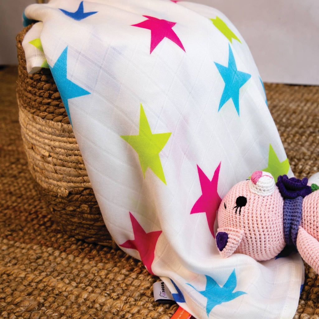 Sensory Blanket for Toddlers - Shinny Stars Large Bamboo Muslin