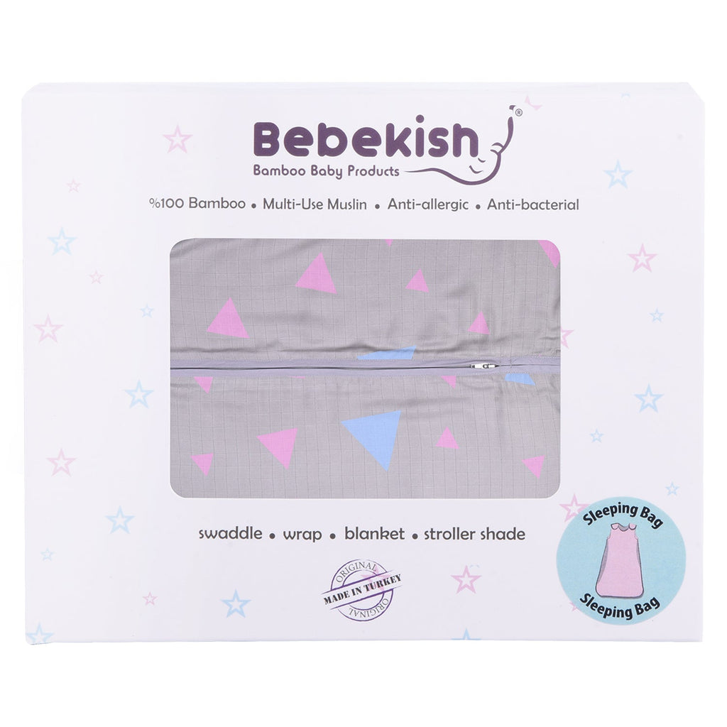 Sleeping Bag - 100% Bamboo Muslin - Grey Triangle